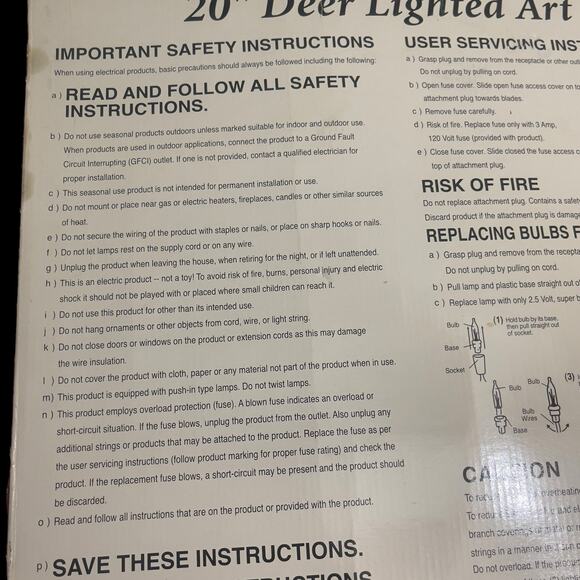 Christmas Reindeer Lighted Silhouette 20" Double Sided In Original Box Vintage - Picture 5 of 9